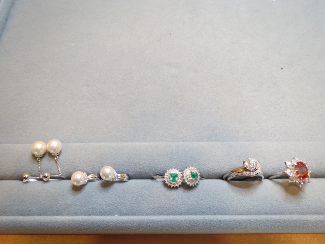 プラチナダイヤ入リング　真珠ﾘﾝｸﾞ　１４金ダイヤ入イヤリング