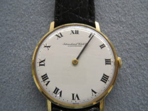 K18/革　時計　インターナショナル　ウォッチカンパニー　シャウハウゼン　手巻き　アンティーク